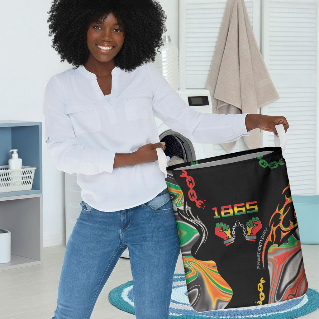 African Juneteenth Freedom Day 1865 Laundry Basket Colors Liquid Marble With Broken Chains