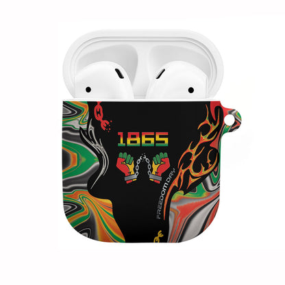 African Juneteenth Freedom Day 1865 AirPods Case Colors Liquid Marble With Broken Chains