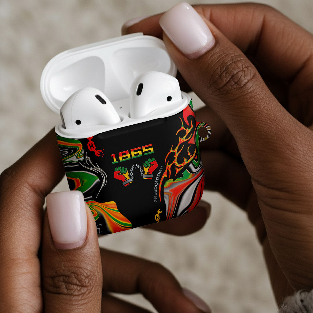 African Juneteenth Freedom Day 1865 AirPods Case Colors Liquid Marble With Broken Chains