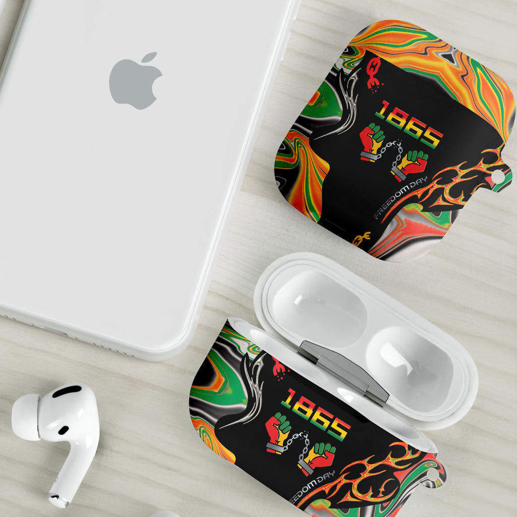 African Juneteenth Freedom Day 1865 AirPods Case Colors Liquid Marble With Broken Chains