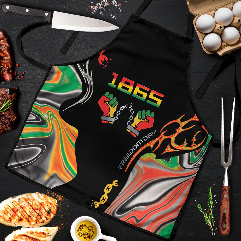 African Juneteenth Freedom Day 1865 Apron Colors Liquid Marble With Broken Chains