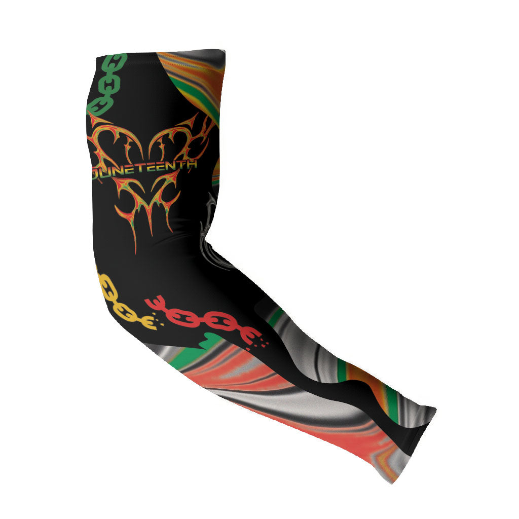 African Juneteenth Freedom Day 1865 Arm Sleeves Colors Liquid Marble With Broken Chains