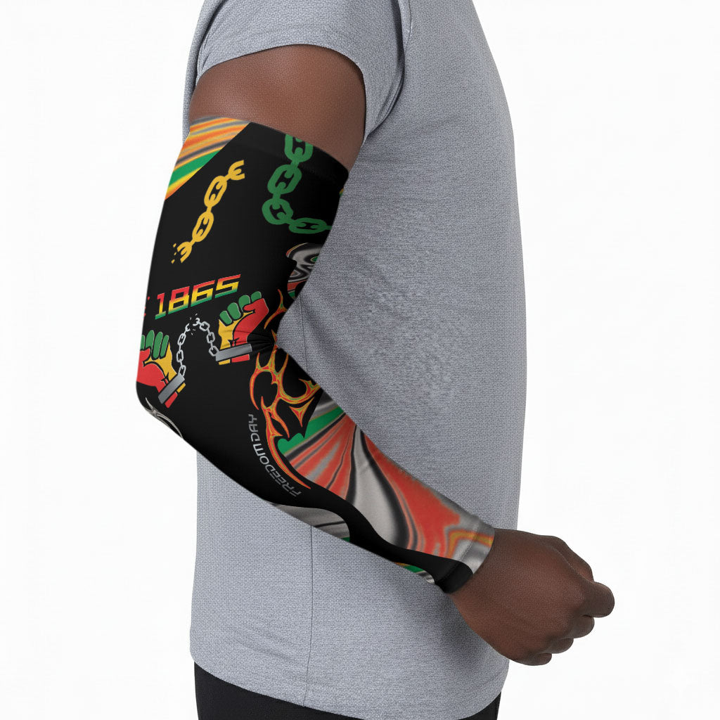 African Juneteenth Freedom Day 1865 Arm Sleeves Colors Liquid Marble With Broken Chains