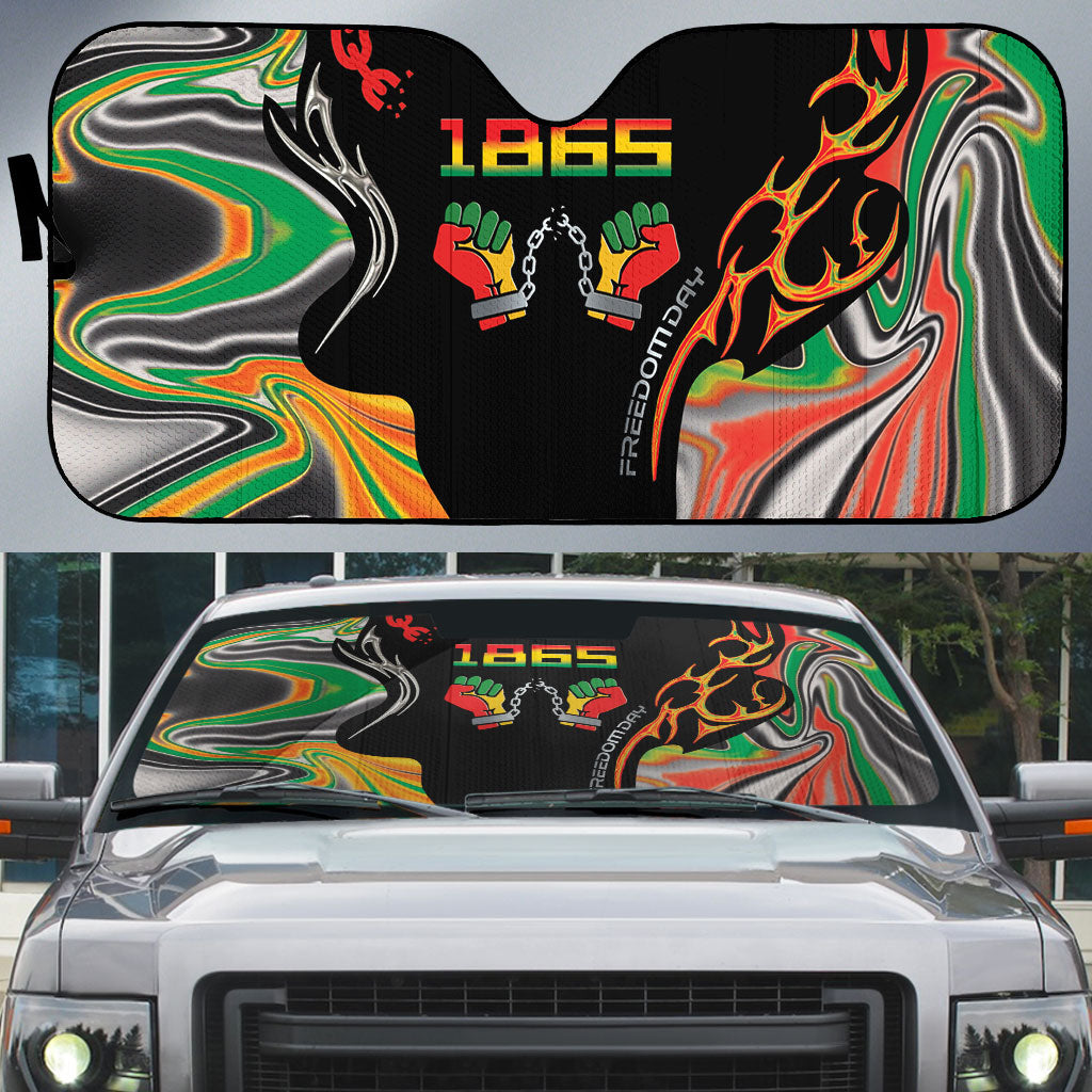 African Juneteenth Freedom Day 1865 Auto Sun Shade Colors Liquid Marble With Broken Chains