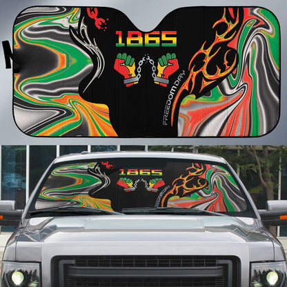 African Juneteenth Freedom Day 1865 Auto Sun Shade Colors Liquid Marble With Broken Chains