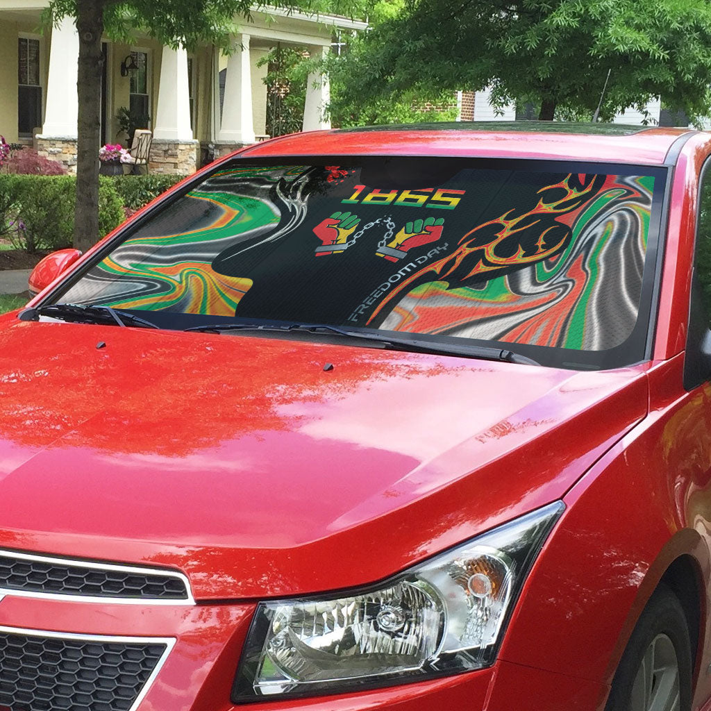 African Juneteenth Freedom Day 1865 Auto Sun Shade Colors Liquid Marble With Broken Chains