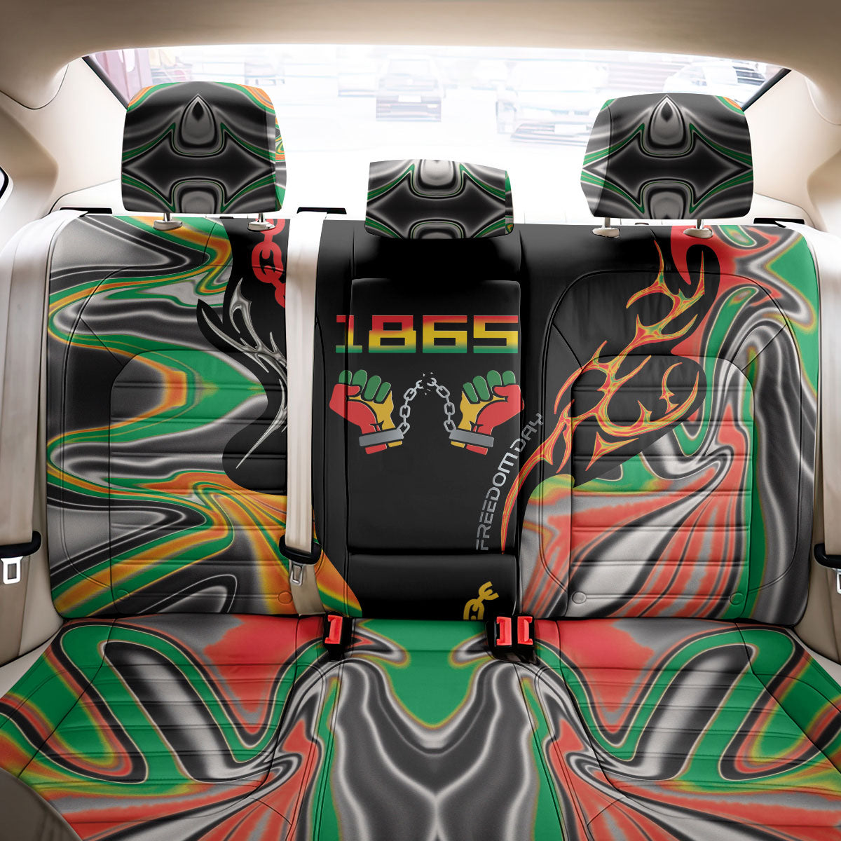 African Juneteenth Freedom Day 1865 Back Car Seat Cover Colors Liquid Marble With Broken Chains