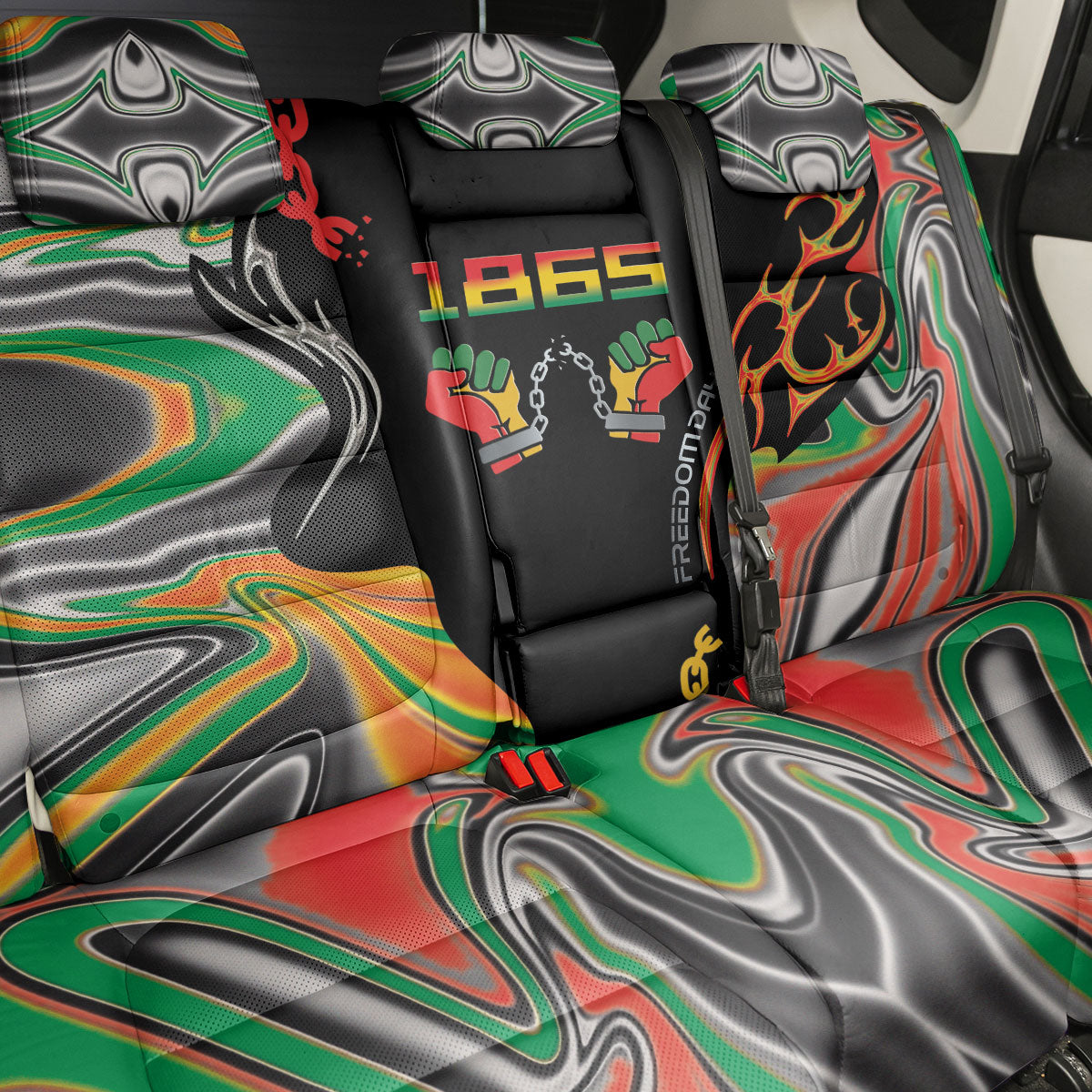 African Juneteenth Freedom Day 1865 Back Car Seat Cover Colors Liquid Marble With Broken Chains