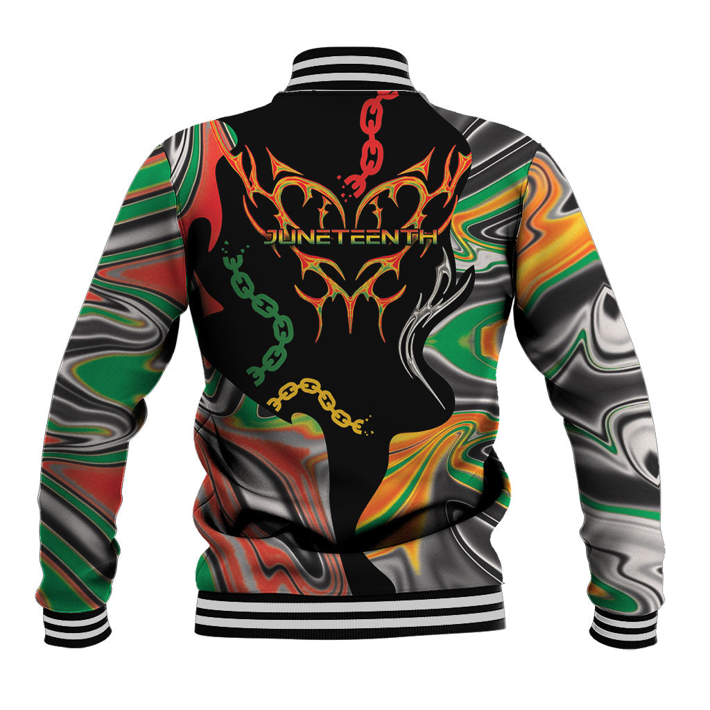 African Juneteenth Freedom Day 1865 Baseball Jacket Colors Liquid Marble With Broken Chains