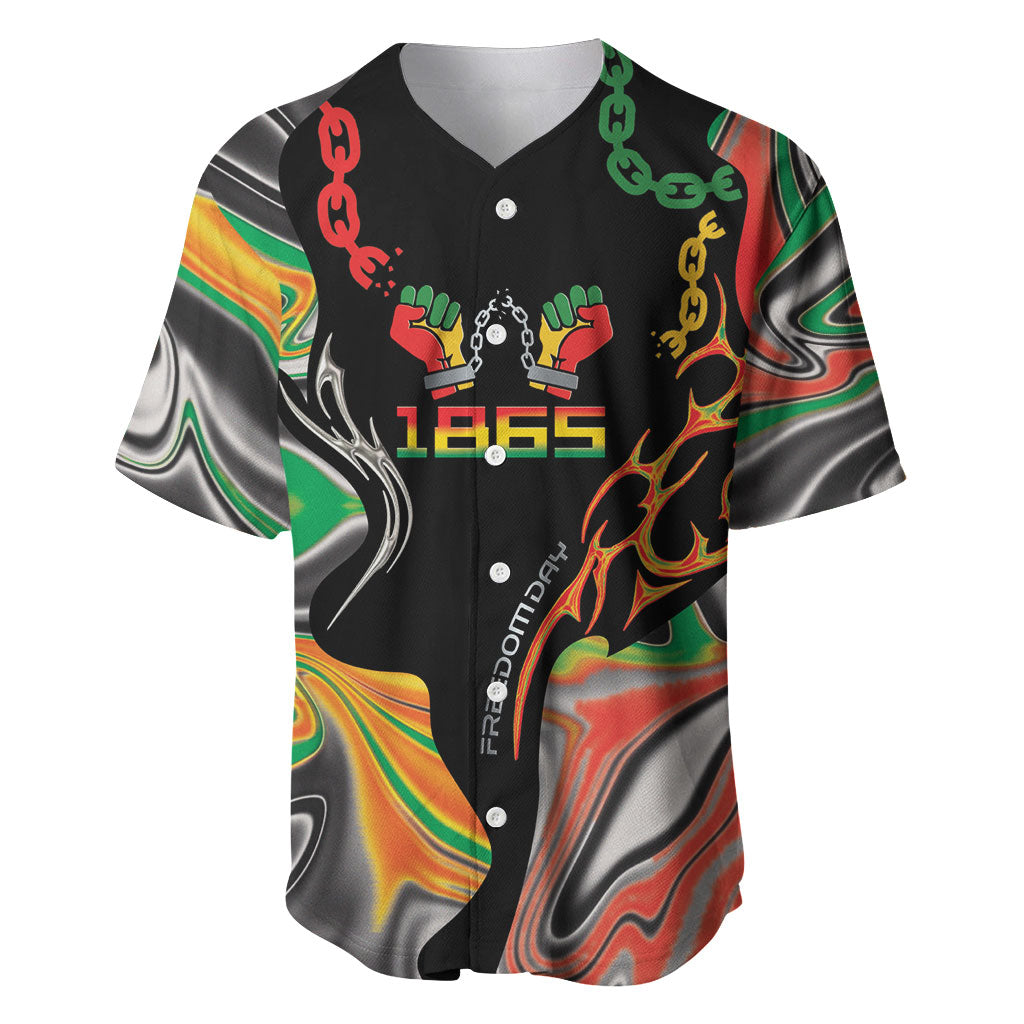 African Juneteenth Freedom Day 1865 Baseball Jersey Colors Liquid Marble With Broken Chains