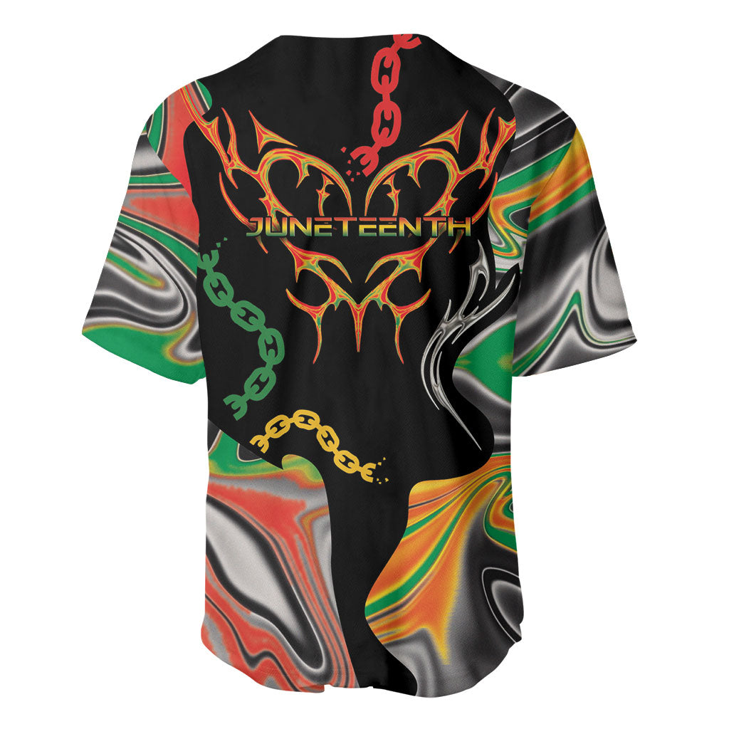 African Juneteenth Freedom Day 1865 Baseball Jersey Colors Liquid Marble With Broken Chains