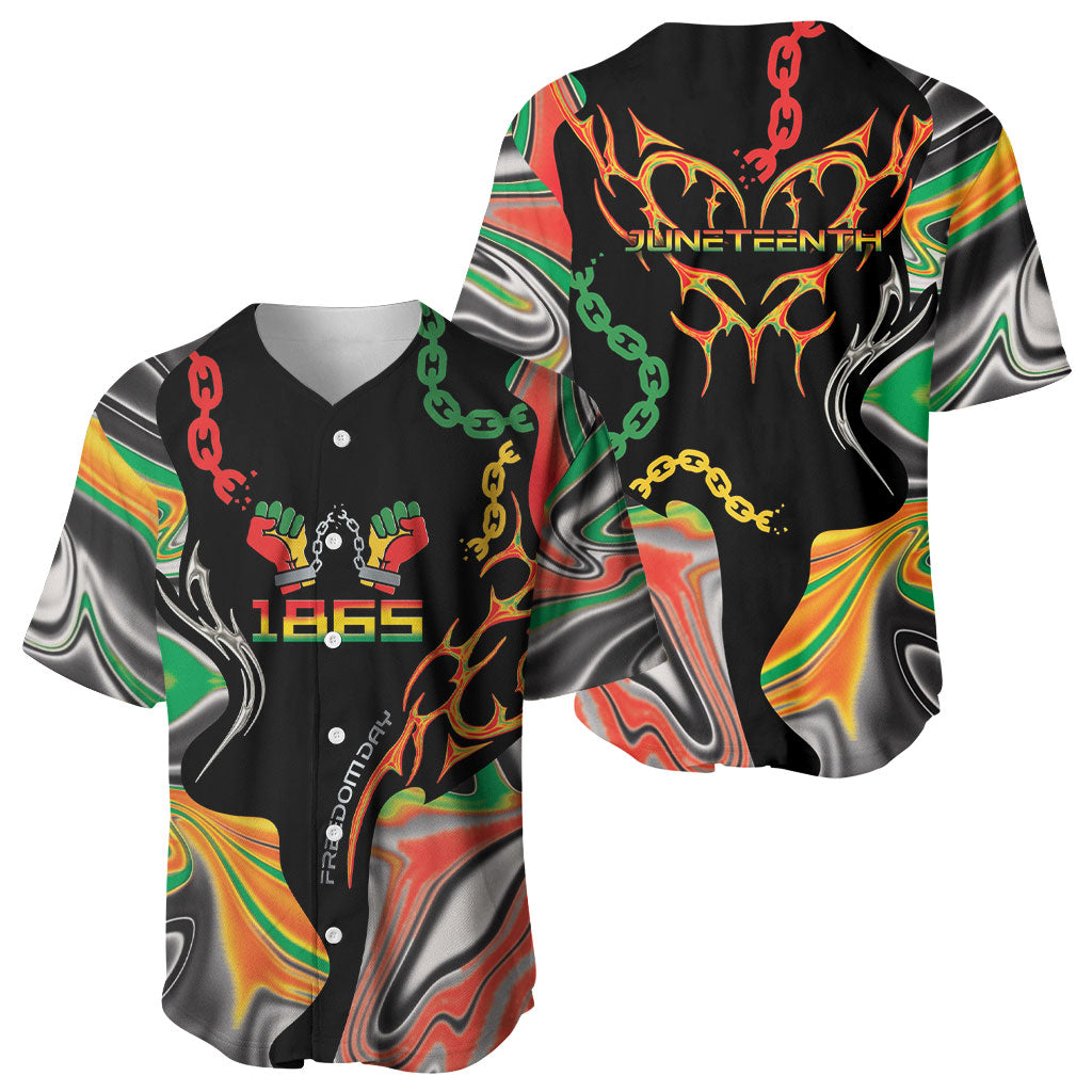 African Juneteenth Freedom Day 1865 Baseball Jersey Colors Liquid Marble With Broken Chains