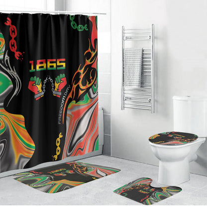 African Juneteenth Freedom Day 1865 Bathroom Set Colors Liquid Marble With Broken Chains