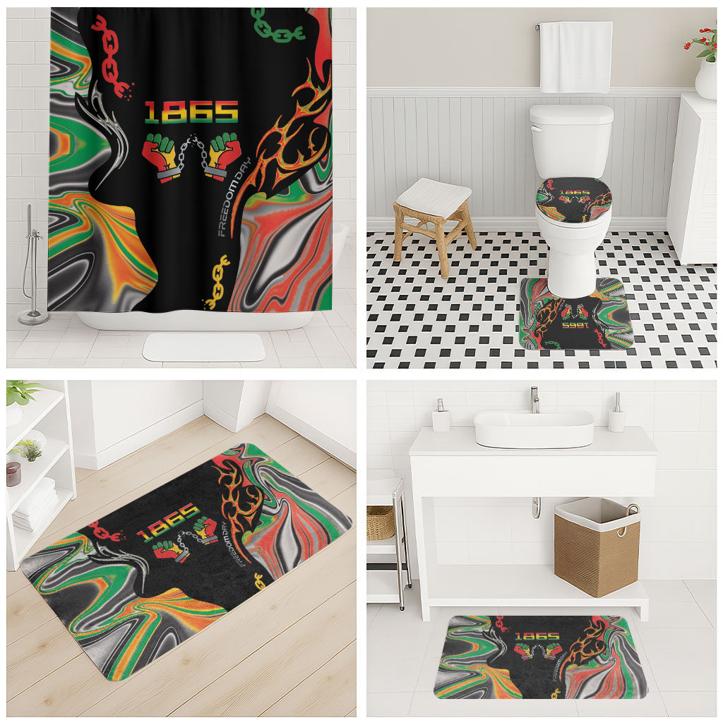 African Juneteenth Freedom Day 1865 Bathroom Set Colors Liquid Marble With Broken Chains