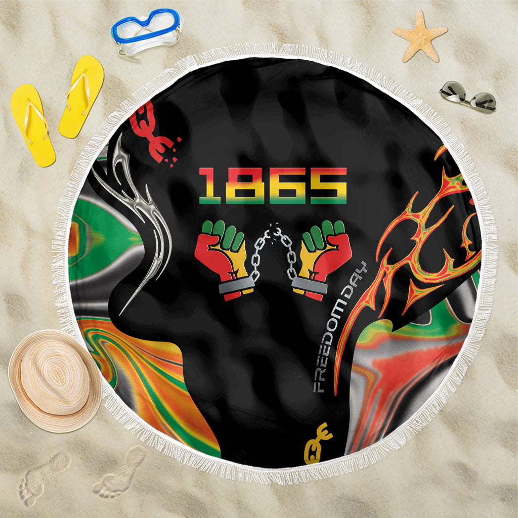 African Juneteenth Freedom Day 1865 Beach Blanket Colors Liquid Marble With Broken Chains