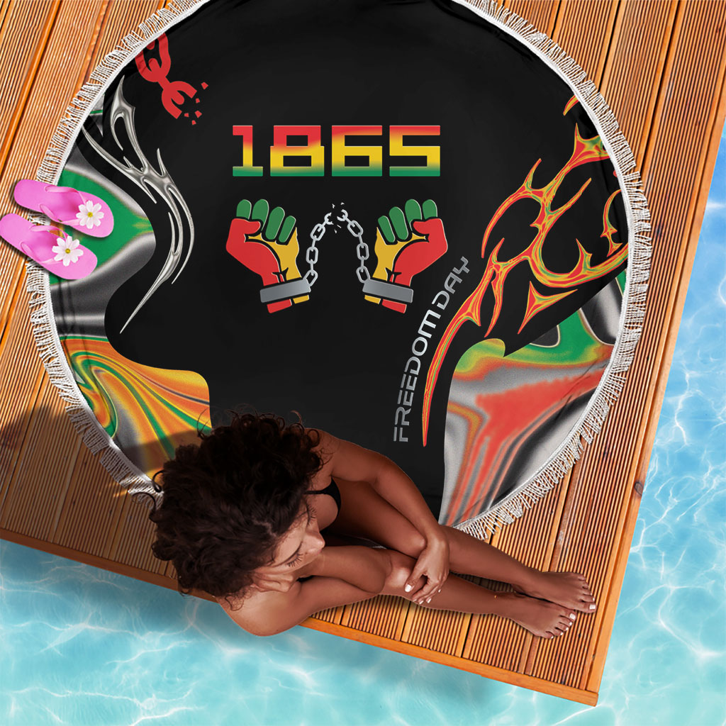 African Juneteenth Freedom Day 1865 Beach Blanket Colors Liquid Marble With Broken Chains