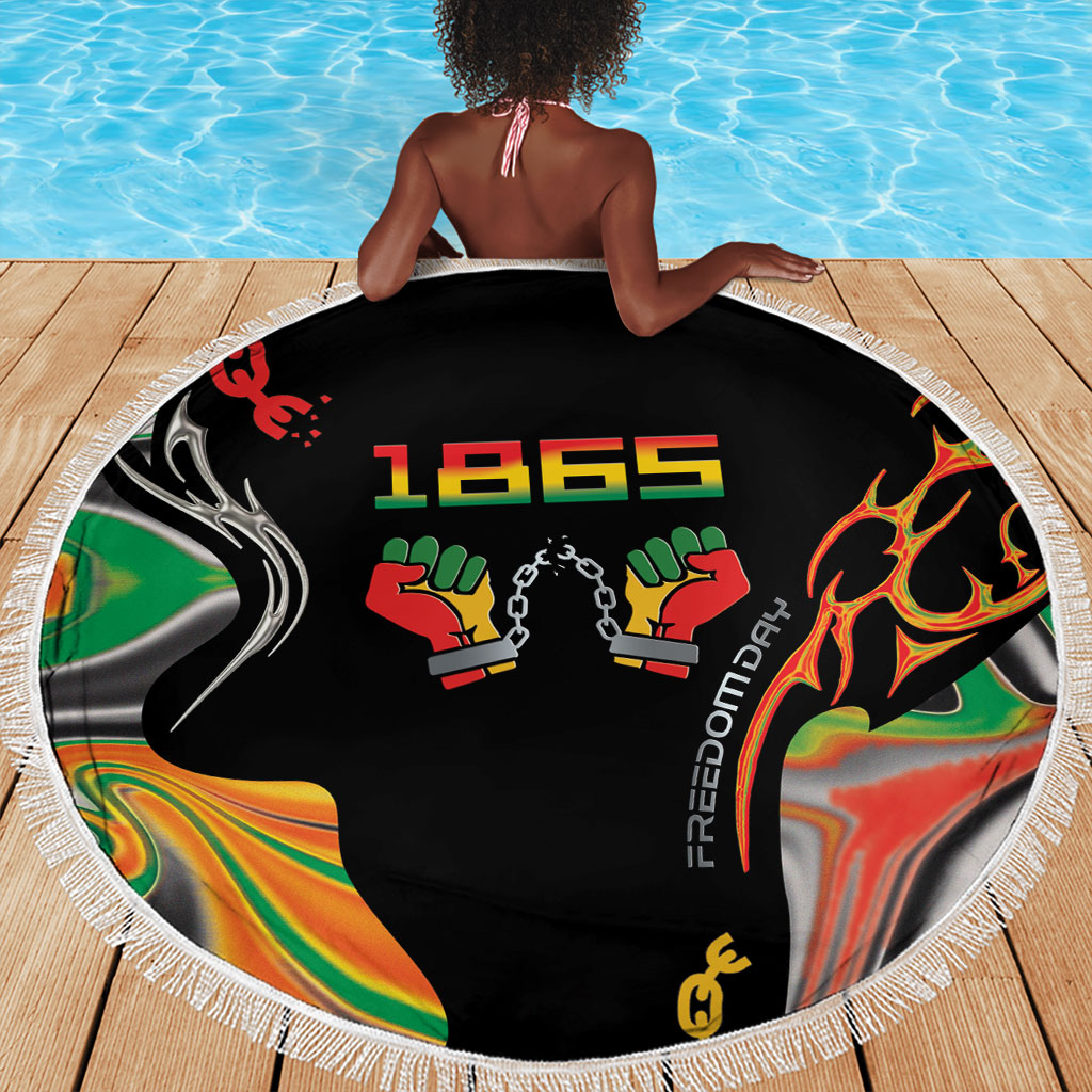African Juneteenth Freedom Day 1865 Beach Blanket Colors Liquid Marble With Broken Chains