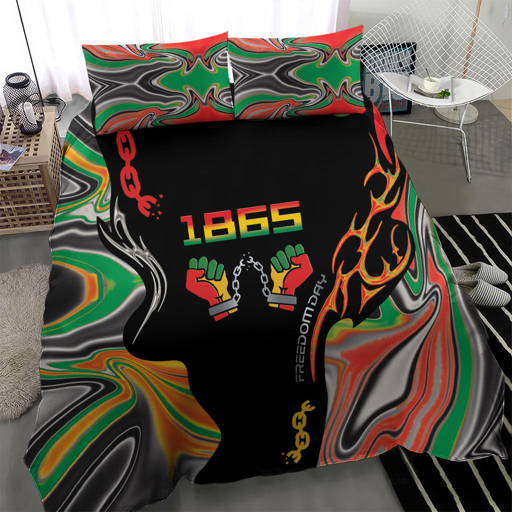 African Juneteenth Freedom Day 1865 Bedding Set Colors Liquid Marble With Broken Chains