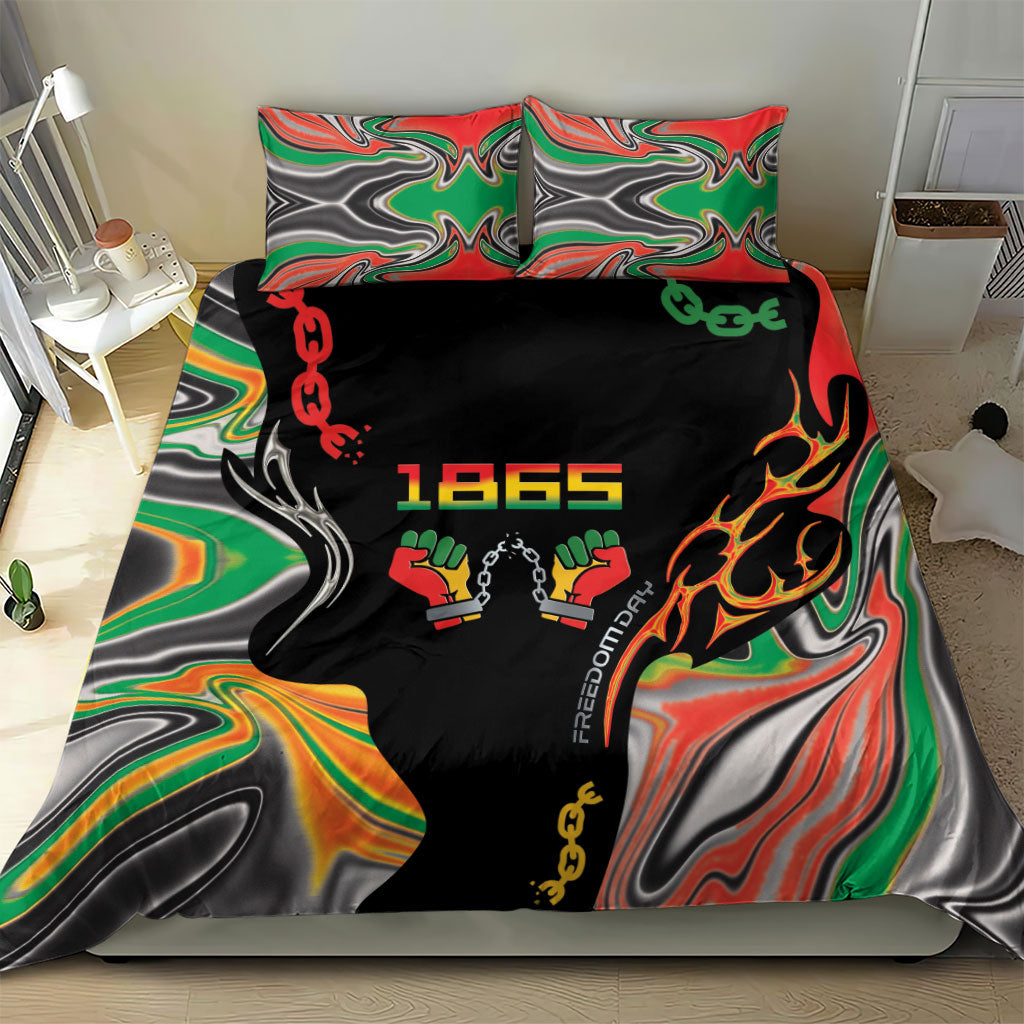 African Juneteenth Freedom Day 1865 Bedding Set Colors Liquid Marble With Broken Chains