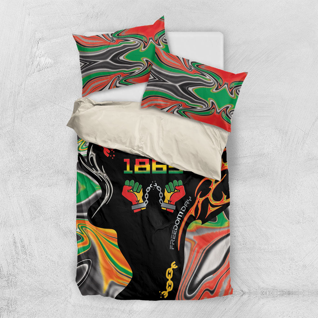 African Juneteenth Freedom Day 1865 Bedding Set Colors Liquid Marble With Broken Chains