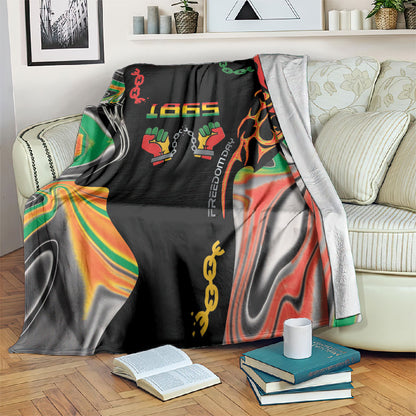 African Juneteenth Freedom Day 1865 Blanket Colors Liquid Marble With Broken Chains