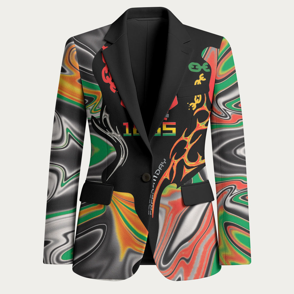 African Juneteenth Freedom Day 1865 Blazer Colors Liquid Marble With Broken Chains