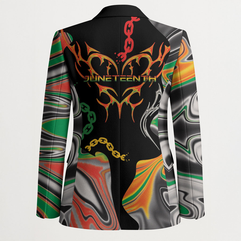 African Juneteenth Freedom Day 1865 Blazer Colors Liquid Marble With Broken Chains