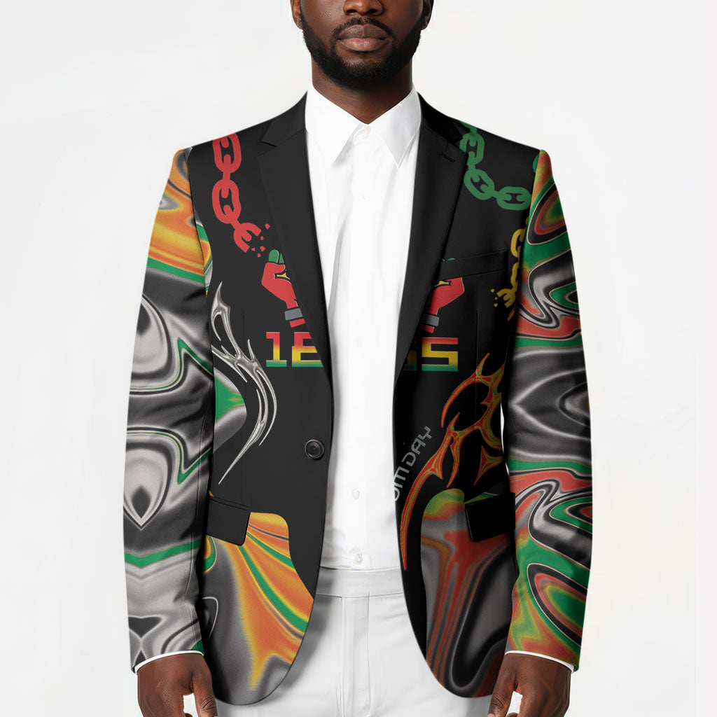African Juneteenth Freedom Day 1865 Blazer Colors Liquid Marble With Broken Chains