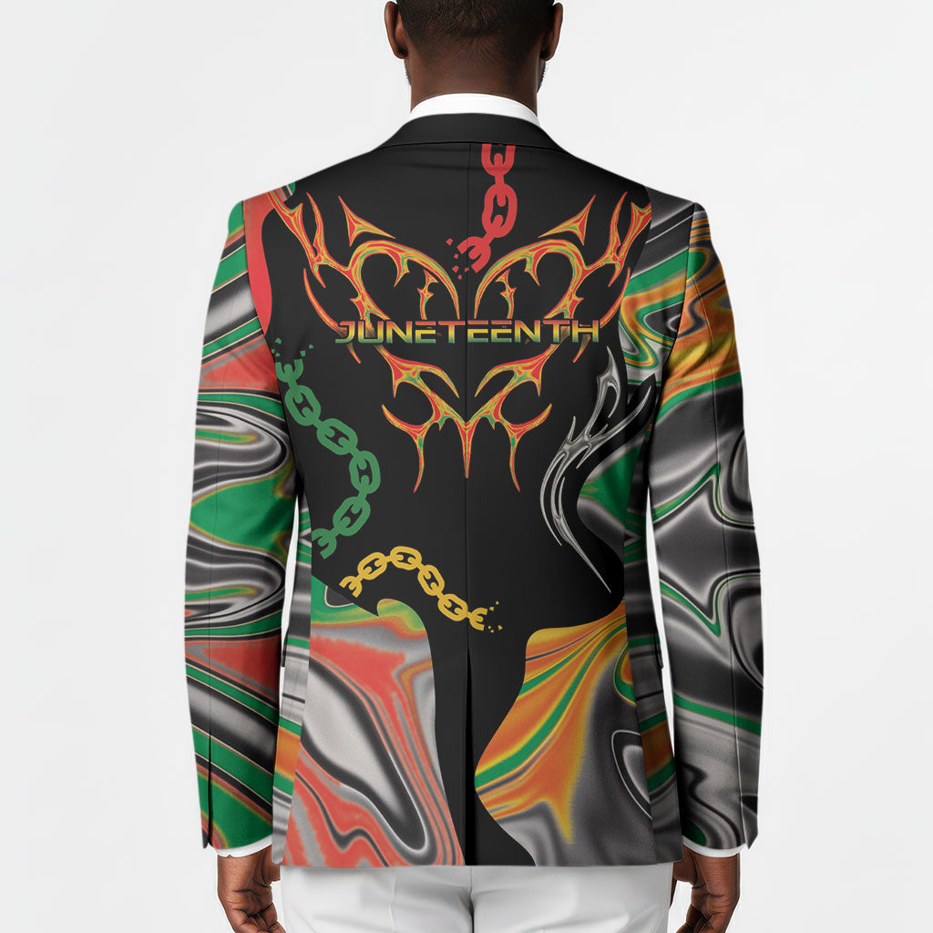 African Juneteenth Freedom Day 1865 Blazer Colors Liquid Marble With Broken Chains