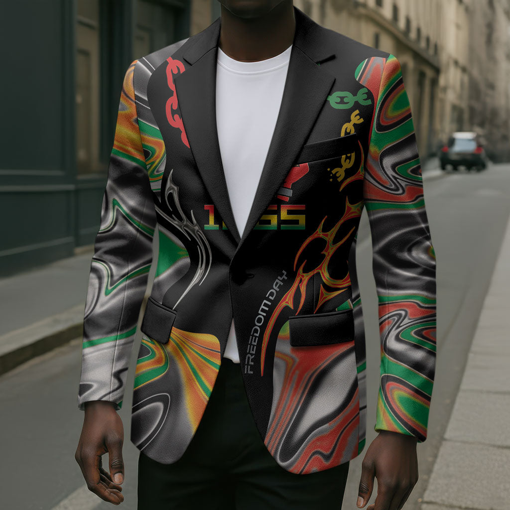African Juneteenth Freedom Day 1865 Blazer Colors Liquid Marble With Broken Chains