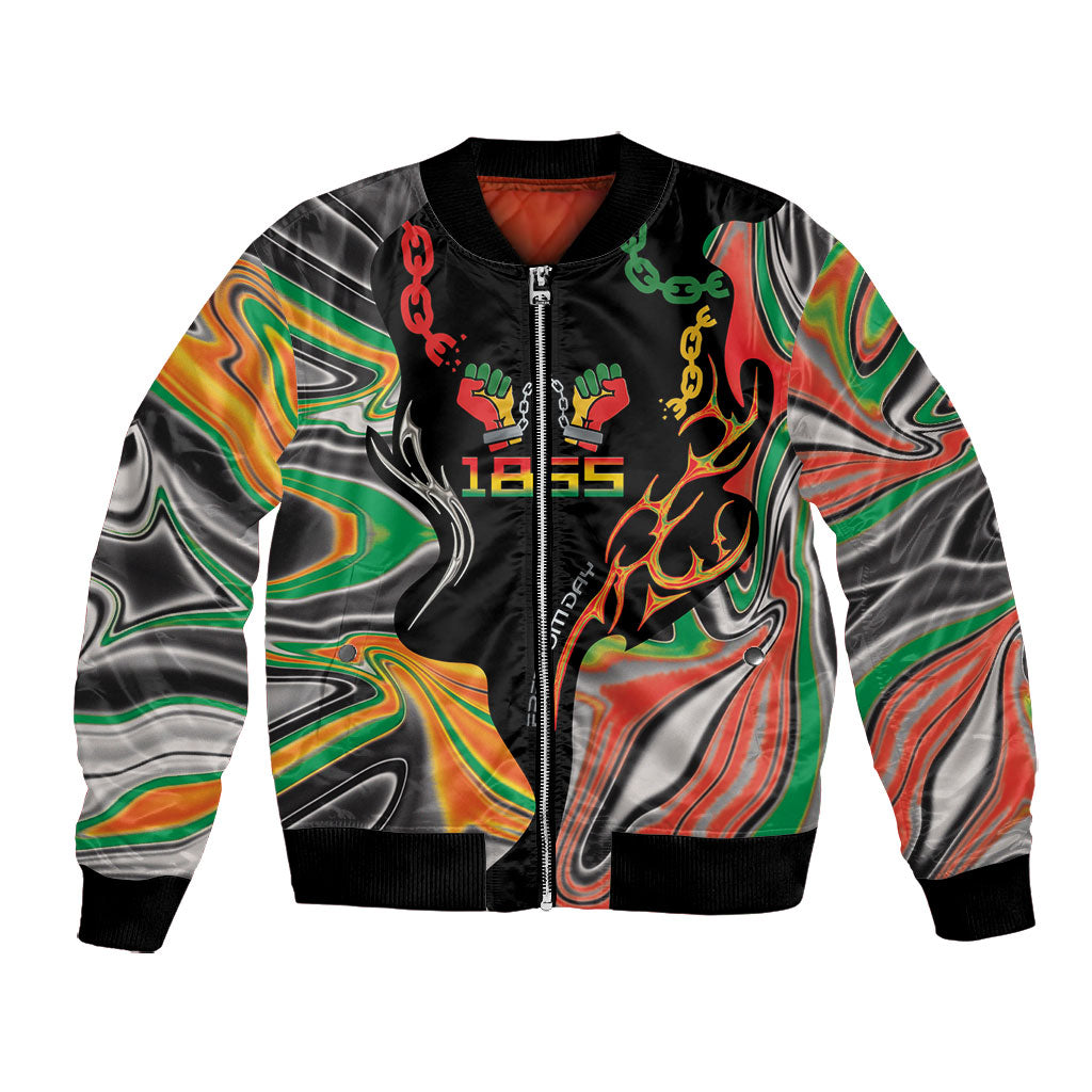 African Juneteenth Freedom Day 1865 Bomber Jacket Colors Liquid Marble With Broken Chains