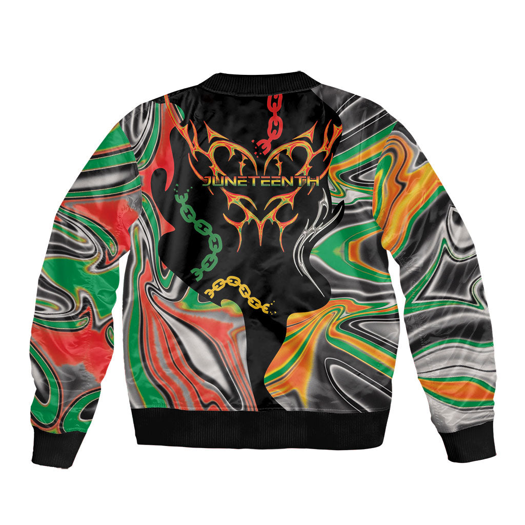 African Juneteenth Freedom Day 1865 Bomber Jacket Colors Liquid Marble With Broken Chains