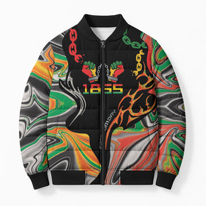 African Juneteenth Freedom Day 1865 Bomber Puffer Jacket Colors Liquid Marble With Broken Chains