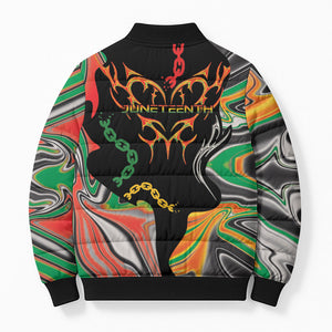 African Juneteenth Freedom Day 1865 Bomber Puffer Jacket Colors Liquid Marble With Broken Chains