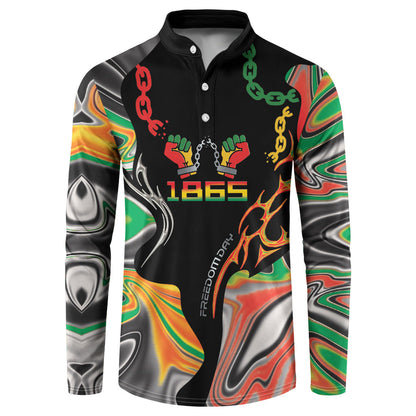 African Juneteenth Freedom Day 1865 Button Sweatshirt Colors Liquid Marble With Broken Chains
