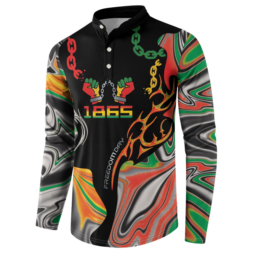African Juneteenth Freedom Day 1865 Button Sweatshirt Colors Liquid Marble With Broken Chains