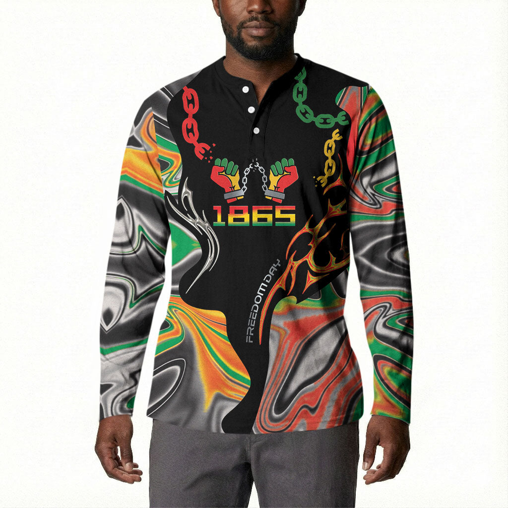 African Juneteenth Freedom Day 1865 Button Sweatshirt Colors Liquid Marble With Broken Chains