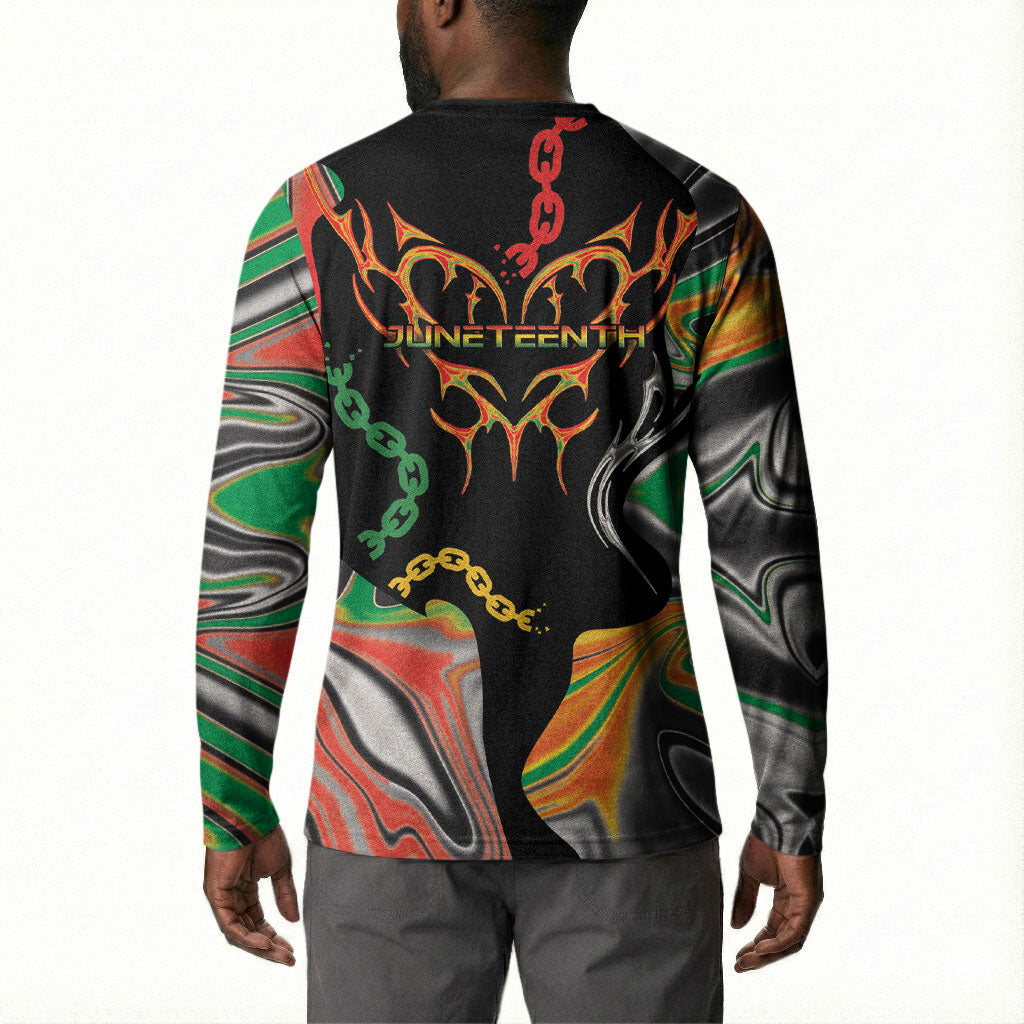 African Juneteenth Freedom Day 1865 Button Sweatshirt Colors Liquid Marble With Broken Chains
