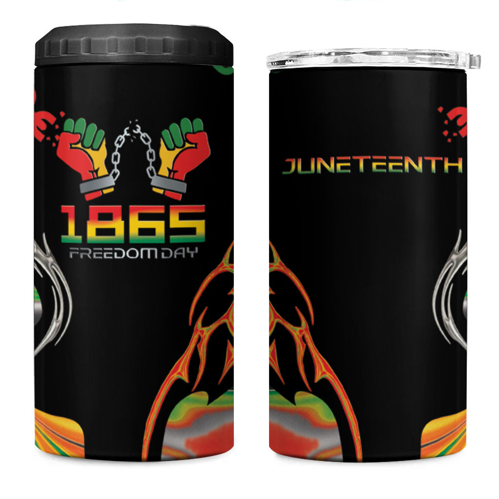 African Juneteenth Freedom Day 1865 4 in 1 Can Cooler Tumbler Colors Liquid Marble With Broken Chains