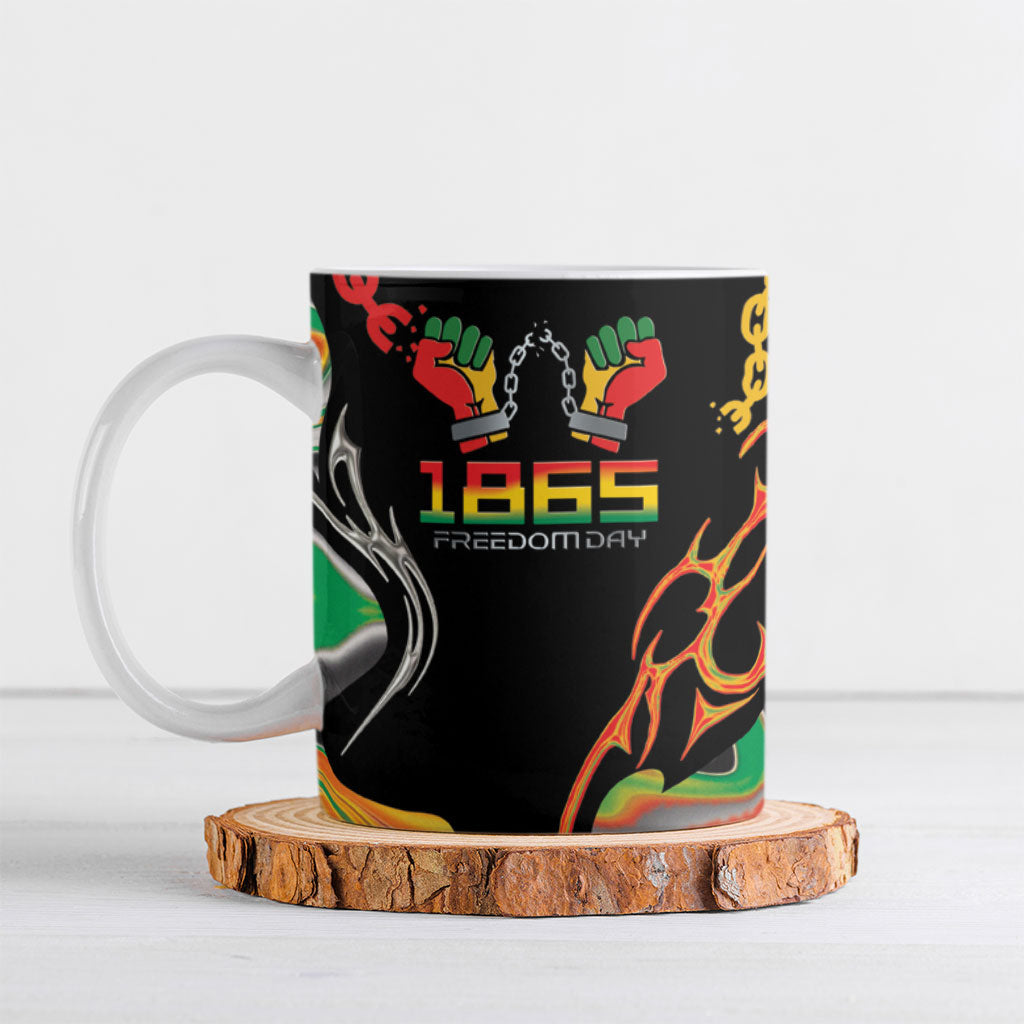 African Juneteenth Freedom Day 1865 Ceramic Mug Colors Liquid Marble With Broken Chains