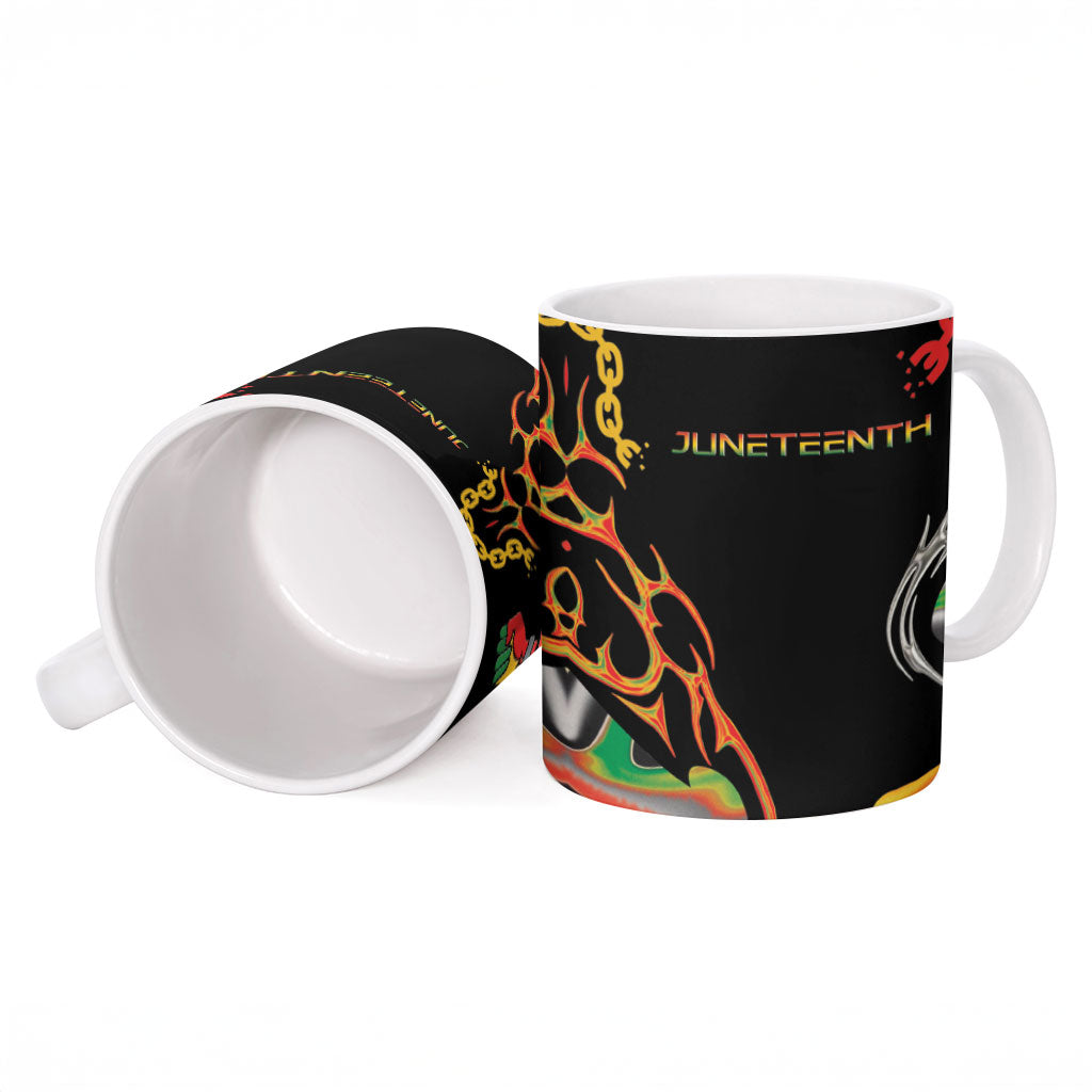 African Juneteenth Freedom Day 1865 Ceramic Mug Colors Liquid Marble With Broken Chains