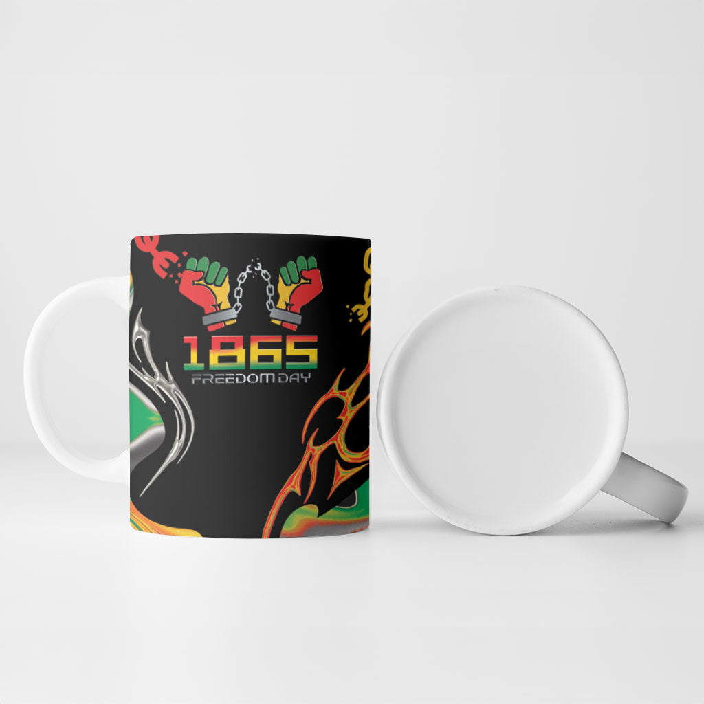 African Juneteenth Freedom Day 1865 Ceramic Mug Colors Liquid Marble With Broken Chains