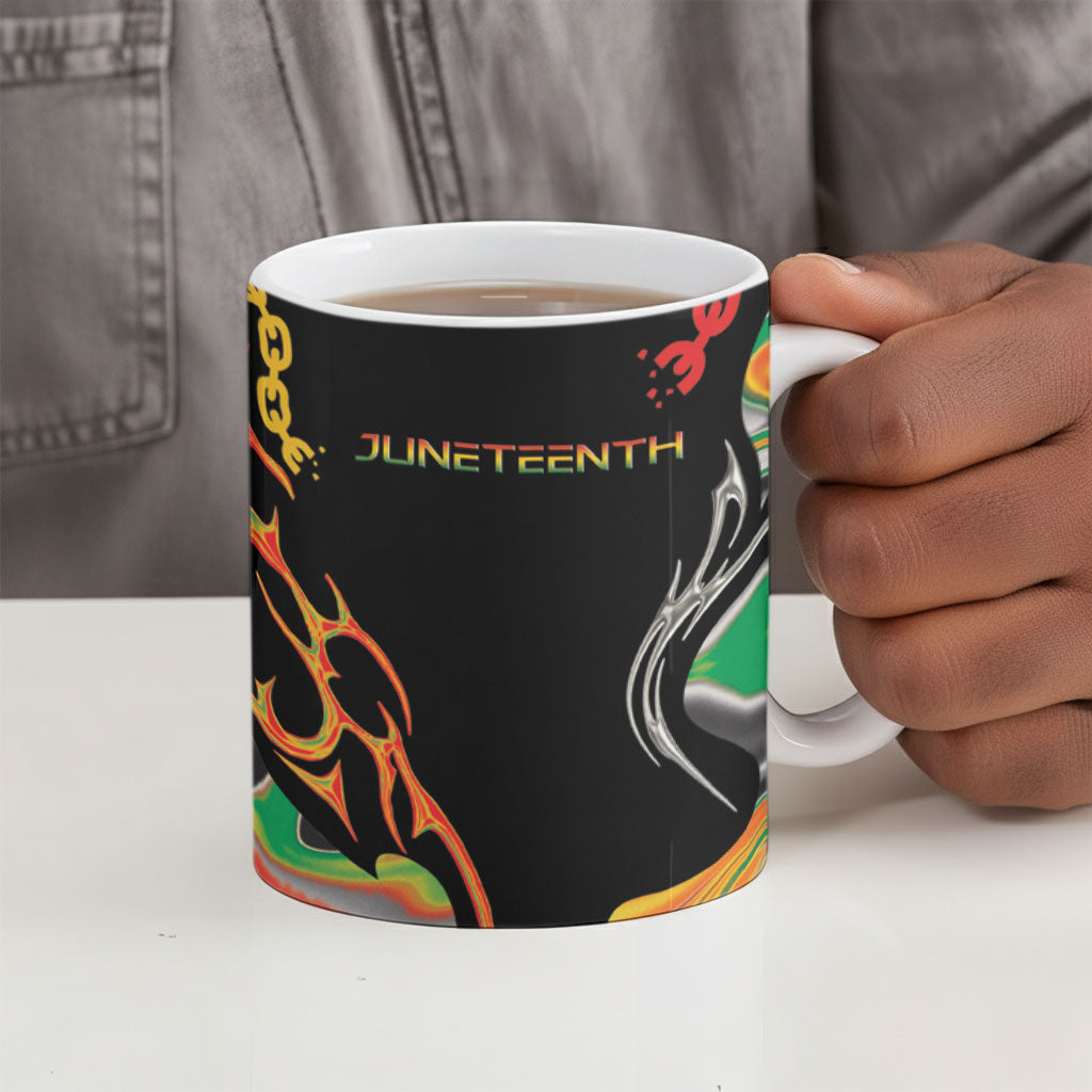African Juneteenth Freedom Day 1865 Ceramic Mug Colors Liquid Marble With Broken Chains