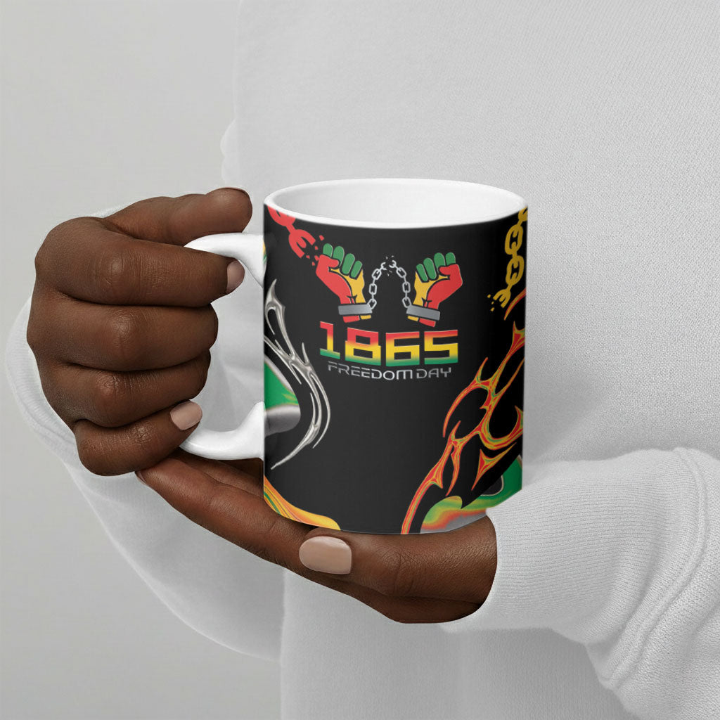 African Juneteenth Freedom Day 1865 Ceramic Mug Colors Liquid Marble With Broken Chains
