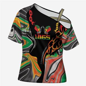 African Juneteenth Freedom Day 1865 Cross Shoulder Shirt Colors Liquid Marble With Broken Chains