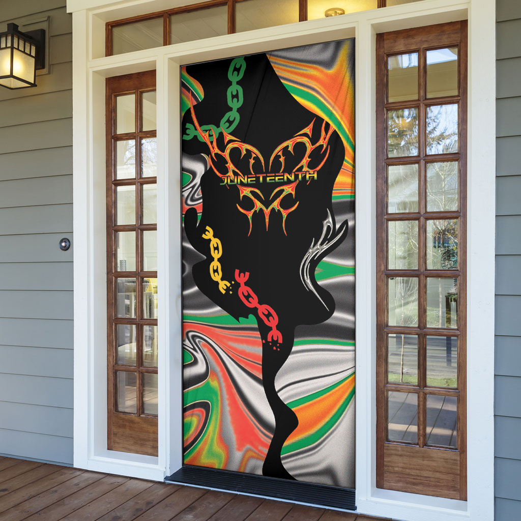 African Juneteenth Freedom Day 1865 Door Cover Colors Liquid Marble With Broken Chains