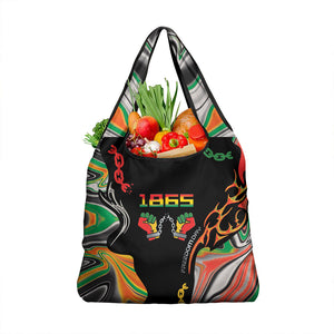 African Juneteenth Freedom Day 1865 Grocery Bag Colors Liquid Marble With Broken Chains