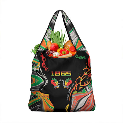 African Juneteenth Freedom Day 1865 Grocery Bag Colors Liquid Marble With Broken Chains