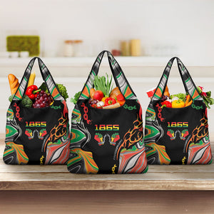 African Juneteenth Freedom Day 1865 Grocery Bag Colors Liquid Marble With Broken Chains