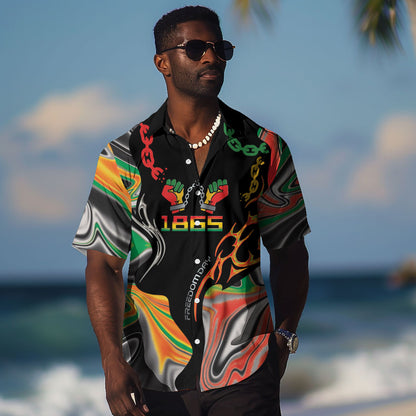 African Juneteenth Freedom Day 1865 Hawaiian Shirt Colors Liquid Marble With Broken Chains